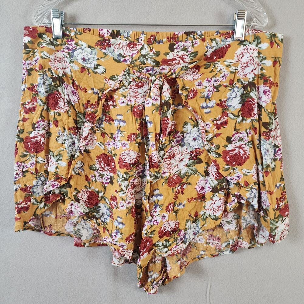 Zenobia Floral Print Shorts Women 3XL Yellow Rayon